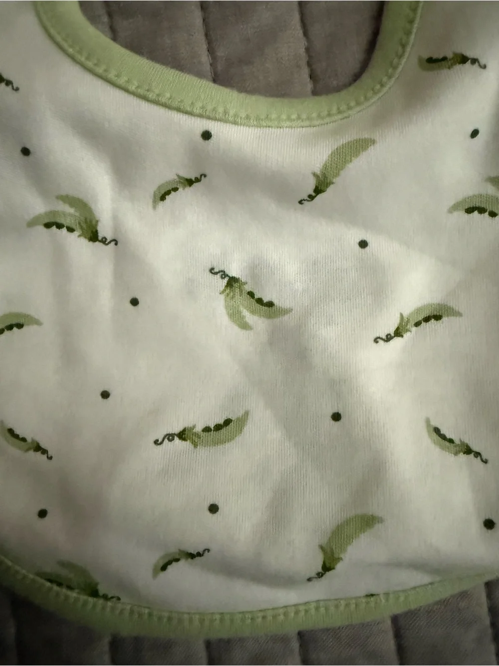 Gymboree White Baby Bib with Light Green Trim and Sweet Pea Embroidery